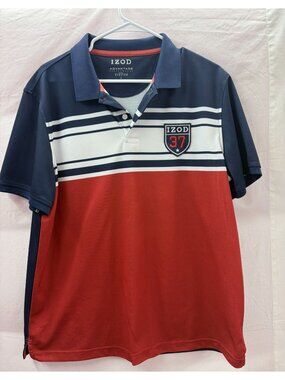 IZOD Advantage Performance Stretch Men's L Red White & Blue Polo Shirt